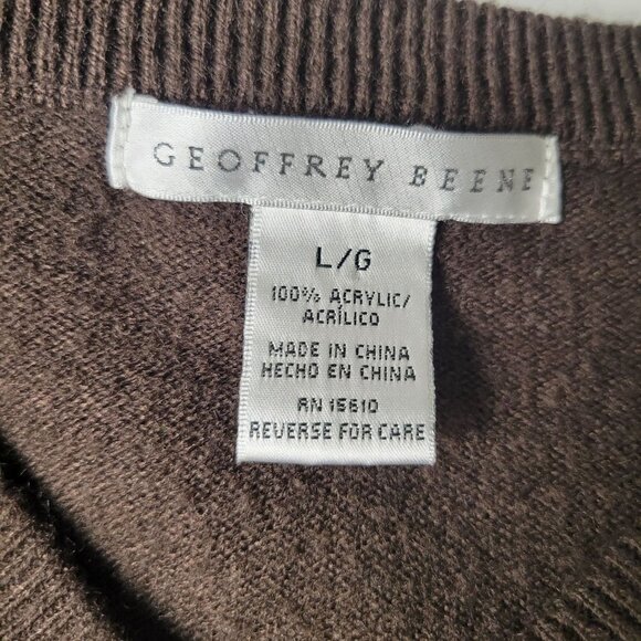 Geoffrey Beene VTG 90s Mens L Brown Argyle V Neck Cozy Pull Over Grandpa Sweater - Picture 5 of 10